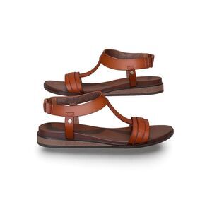 LAUREN BLAKWELL BROWN LEATHER T-STRAP SANDALS SZ. 8.5